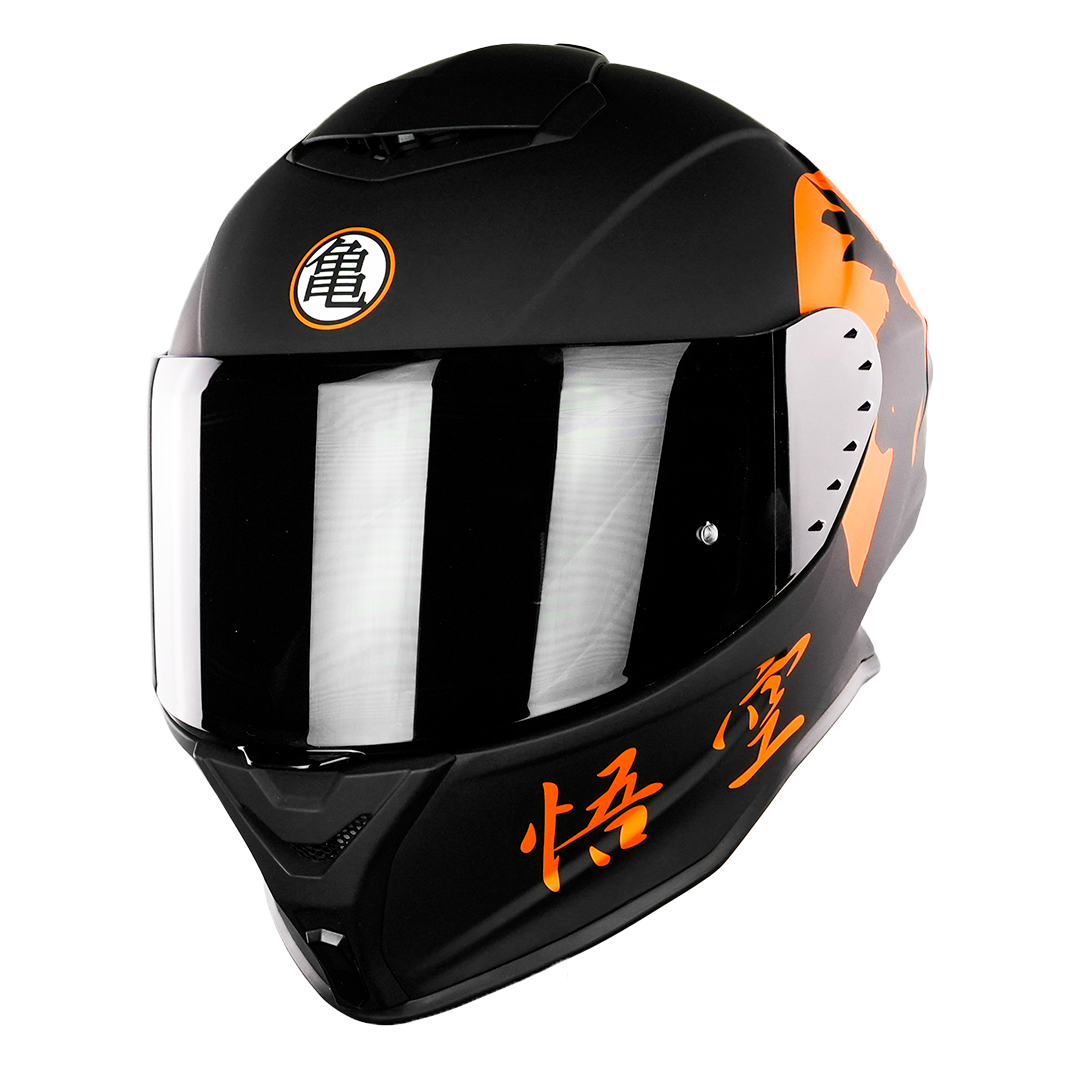 KOV Casco Buster Dragon Ball Z Goku Negro Mate Integral para Moto Deportivo AERODINAMICO Certificado Dot